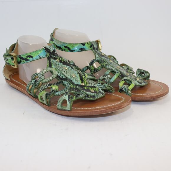Coach Snakeskin Gladiator Sandals – Women’s Size 9, Green Leather - Picture 1 of 5